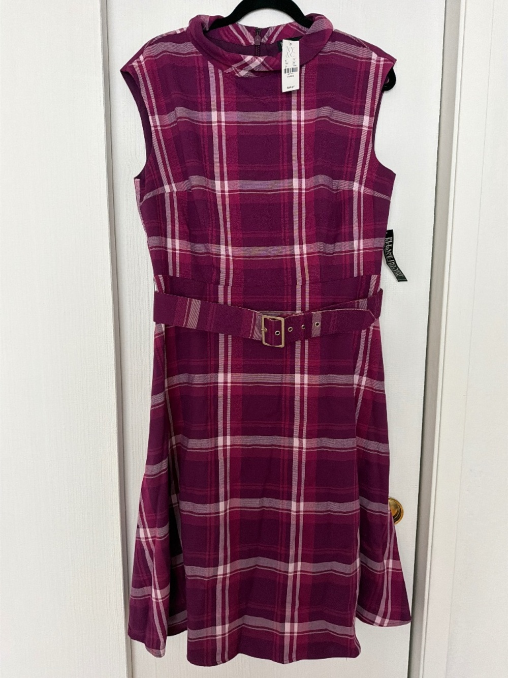 New York & Company Plaid Belted Dress Size Large NWT